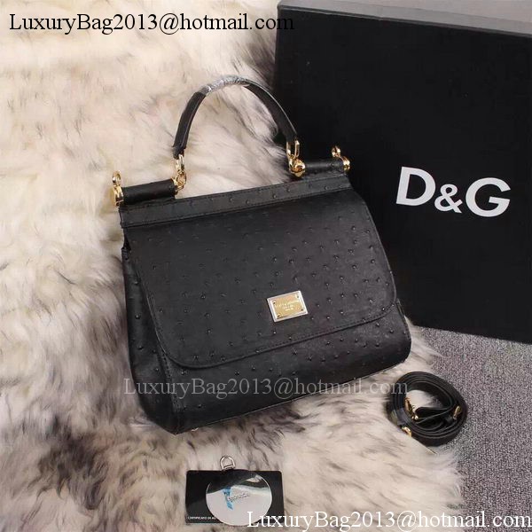 Dolce & Gabbana SICILY Bag Ostrich Leather BB4137TA Black Dolce & Gabbana SICILY Bag Ostrich Leather BB4137TA Black