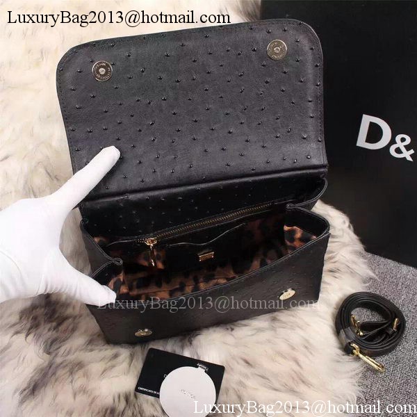 Dolce & Gabbana SICILY Bag Ostrich Leather BB4137TA Black Dolce & Gabbana SICILY Bag Ostrich Leather BB4137TA Black