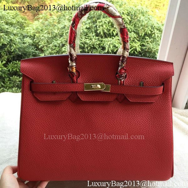 Hermes Birkin 35CM Tote Bag Red Litchi Leather BK35 Gold
