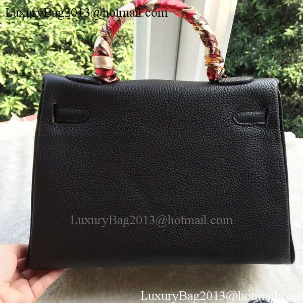 Hermes Kelly 32cm Shoulder Bag Black Calfskin Leather K32CL Silver Hermes Kelly 32cm Shoulder Bag Black Calfskin Leather K32CL Silver