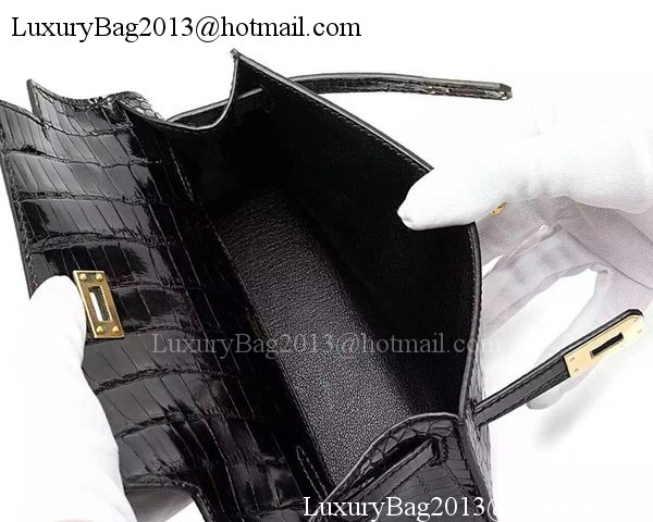 Hermes MINI Kelly 22cm Clutch Croco Leather KL22 Black Hermes MINI Kelly 22cm Clutch Croco Leather KL22 Black