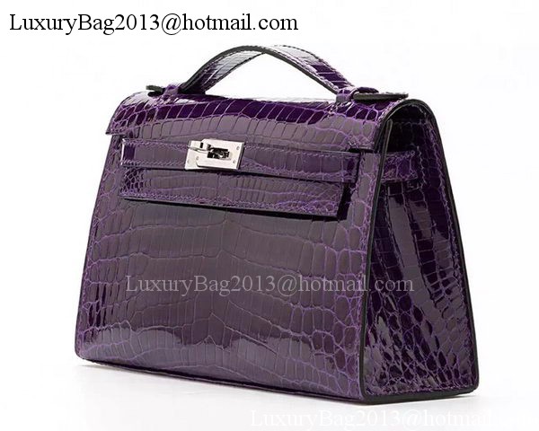 Hermes MINI Kelly 22cm Clutch Croco Leather KL22 Purple Hermes MINI Kelly 22cm Clutch Croco Leather KL22 Purple