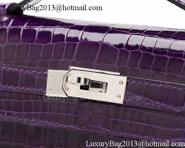 Hermes MINI Kelly 22cm Clutch Croco Leather KL22 Purple Hermes MINI Kelly 22cm Clutch Croco Leather KL22 Purple