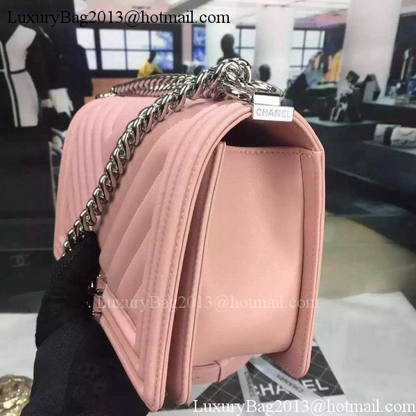 Boy Chanel Flap Bag Original Chevron Sheepskin Leather A5708 Pink Boy Chanel Flap Bag Original Chevron Sheepskin Leather A5708 Pink
