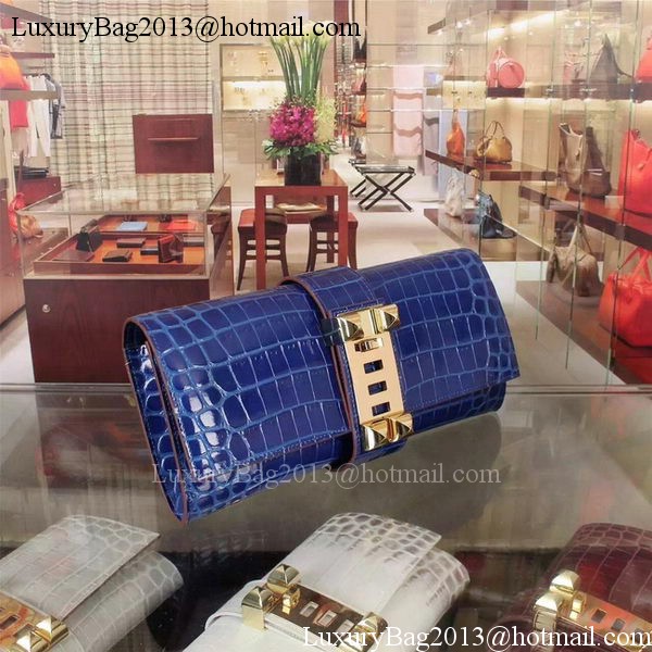 Hermes Croco Leather Clutch H88017 Blue Hermes Croco Leather Clutch H88017 Blue