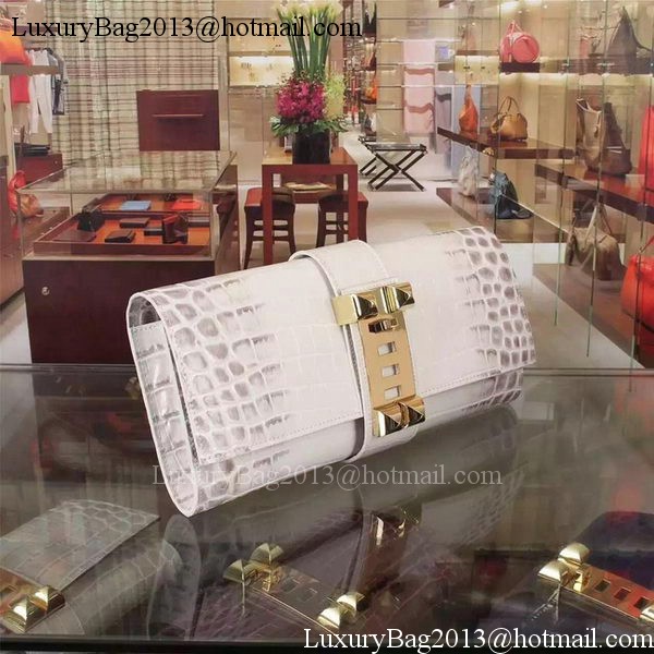 Hermes Croco Leather Clutch H88017 OffWhite Hermes Croco Leather Clutch H88017 OffWhite