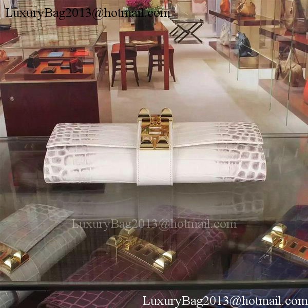 Hermes Croco Leather Clutch H88017 OffWhite Hermes Croco Leather Clutch H88017 OffWhite