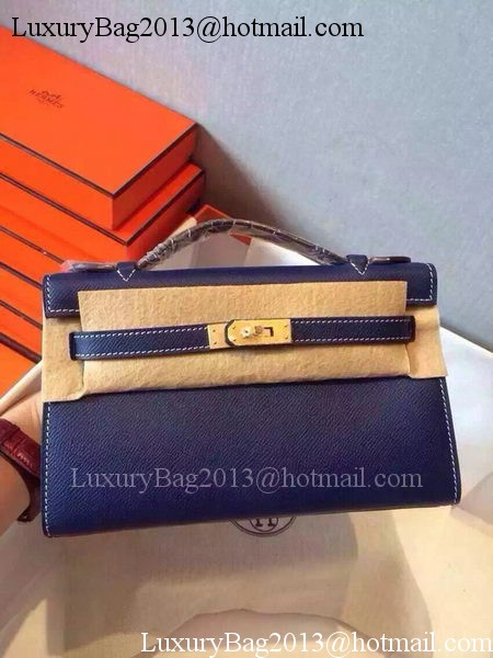 Hermes MINI Kelly 22cm Tote Bag Calfskin Leather K22 Blue Hermes MINI Kelly 22cm Tote Bag Calfskin Leather K22 Blue