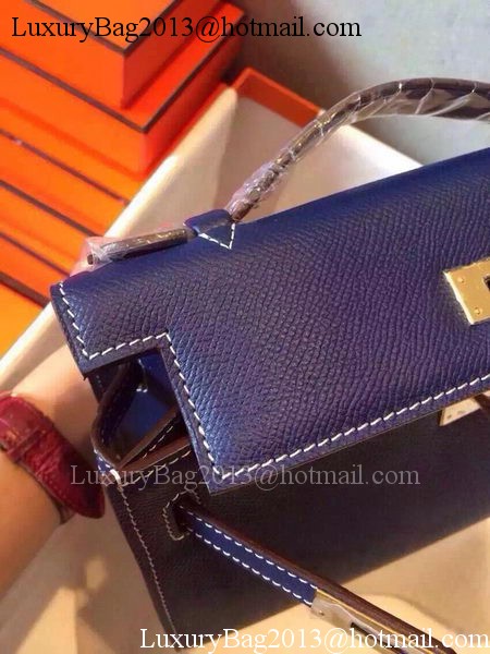 Hermes MINI Kelly 22cm Tote Bag Calfskin Leather K22 Blue Hermes MINI Kelly 22cm Tote Bag Calfskin Leather K22 Blue