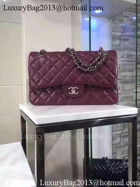 Chanel Jumbo Classic Flap Bag Burgundy Sheepskin Leather A1113 Silver Chanel Jumbo Classic Flap Bag Burgundy Sheepskin Leather A1113 Silver