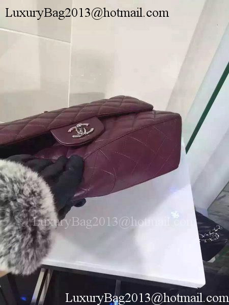 Chanel Jumbo Classic Flap Bag Burgundy Sheepskin Leather A1113 Silver Chanel Jumbo Classic Flap Bag Burgundy Sheepskin Leather A1113 Silver