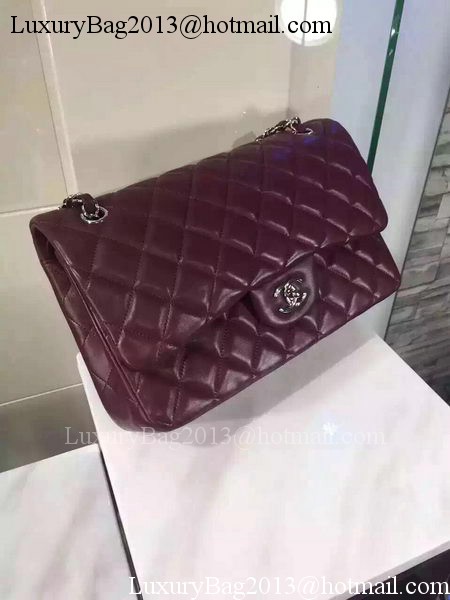 Chanel Jumbo Classic Flap Bag Burgundy Sheepskin Leather A1113 Silver Chanel Jumbo Classic Flap Bag Burgundy Sheepskin Leather A1113 Silver