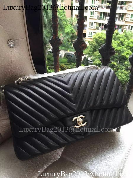 Chanel Classic Flap Bag Black Sheepskin Chevron Quilting A1113 Gold Chanel Classic Flap Bag Black Sheepskin Chevron Quilting A1113 Gold