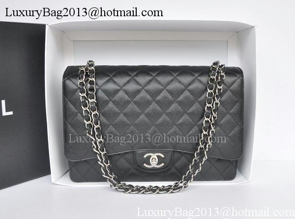 Chanel Maxi Classic Bag A36098 Black Cannage Pattern Silver Chanel Maxi Classic Bag A36098 Black Cannage Pattern Silver