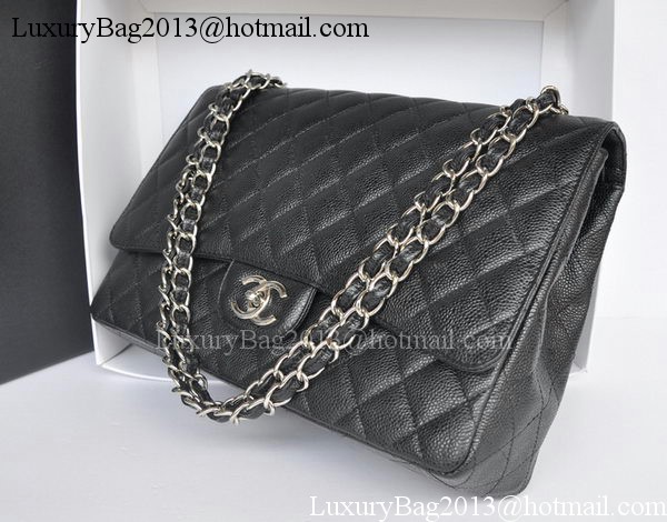 Chanel Maxi Classic Bag A36098 Black Cannage Pattern Silver Chanel Maxi Classic Bag A36098 Black Cannage Pattern Silver