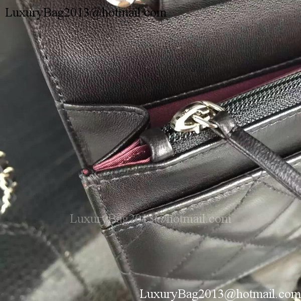 Chanel WOC mini Flap Bag Black Sheepskin A5373 Silver Chanel WOC mini Flap Bag Black Sheepskin A5373 Silver