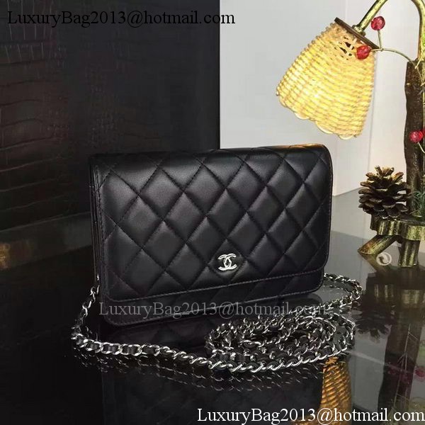 Chanel WOC mini Flap Bag Black Sheepskin A5373 Silver Chanel WOC mini Flap Bag Black Sheepskin A5373 Silver