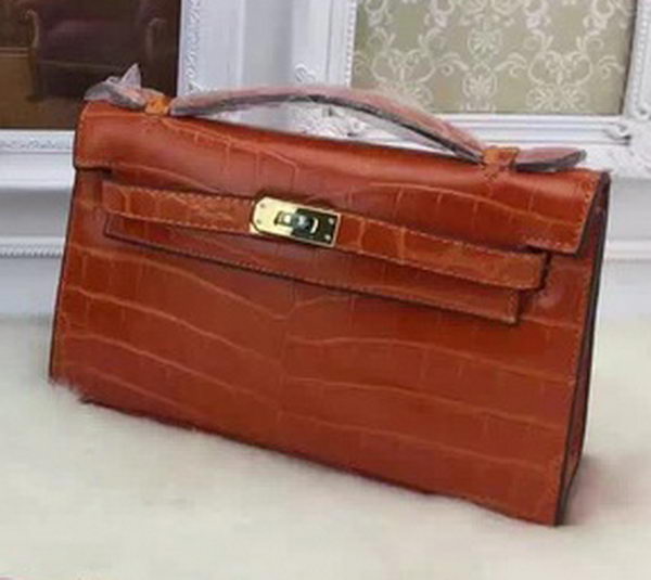 Hermes MINI Kelly 22cm Tote Bag Croco Leather KL22 Orange