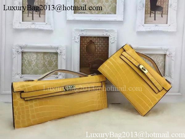 Hermes MINI Kelly 22cm Tote Bag Croco Leather KL22 Yellow Hermes MINI Kelly 22cm Tote Bag Croco Leather KL22 Yellow
