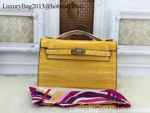 Hermes MINI Kelly 22cm Tote Bag Croco Leather KL22 Yellow Hermes MINI Kelly 22cm Tote Bag Croco Leather KL22 Yellow