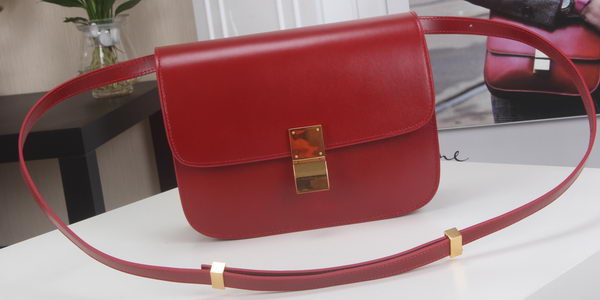 Celine Classic Box Flap Bag Calfskin Leather C3369 Red