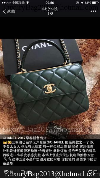 Chanel Classic Top Handle Bag Green Sheepskin Leather A92991 Gold Chanel Classic Top Handle Bag Green Sheepskin Leather A92991 Gold