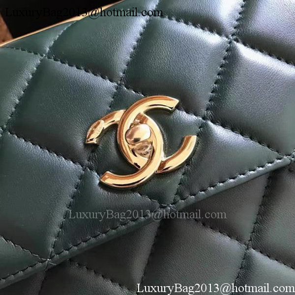 Chanel Classic Top Handle Bag Green Sheepskin Leather A92991 Gold Chanel Classic Top Handle Bag Green Sheepskin Leather A92991 Gold