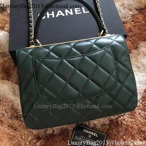 Chanel Classic Top Handle Bag Green Sheepskin Leather A92991 Gold Chanel Classic Top Handle Bag Green Sheepskin Leather A92991 Gold