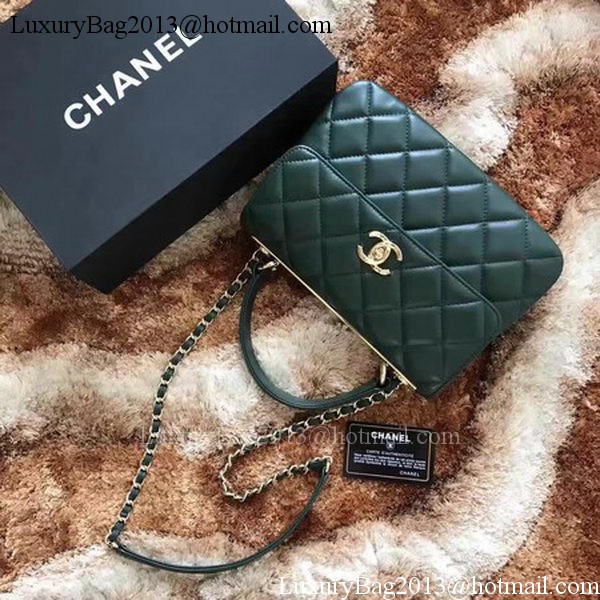 Chanel Classic Top Handle Bag Green Sheepskin Leather A92991 Gold Chanel Classic Top Handle Bag Green Sheepskin Leather A92991 Gold