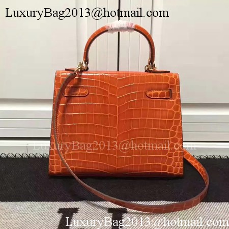 Hermes Kelly 28cm Shoulder Bag Croco Leather K28 Orange Hermes Kelly 28cm Shoulder Bag Croco Leather K28 Orange