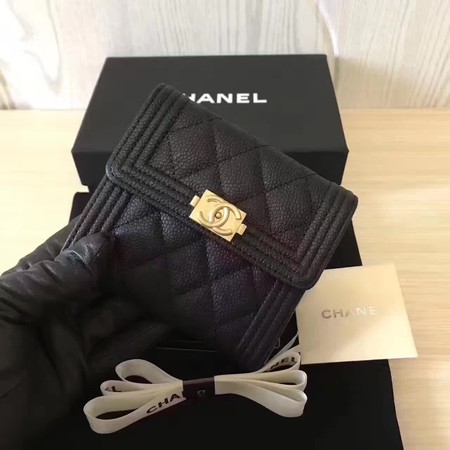 Boy Chanel Matelasse Bi-Fold Wallet Cannage Pattern CHA5261 Black Boy Chanel Matelasse Bi-Fold Wallet Cannage Pattern CHA5261 Black