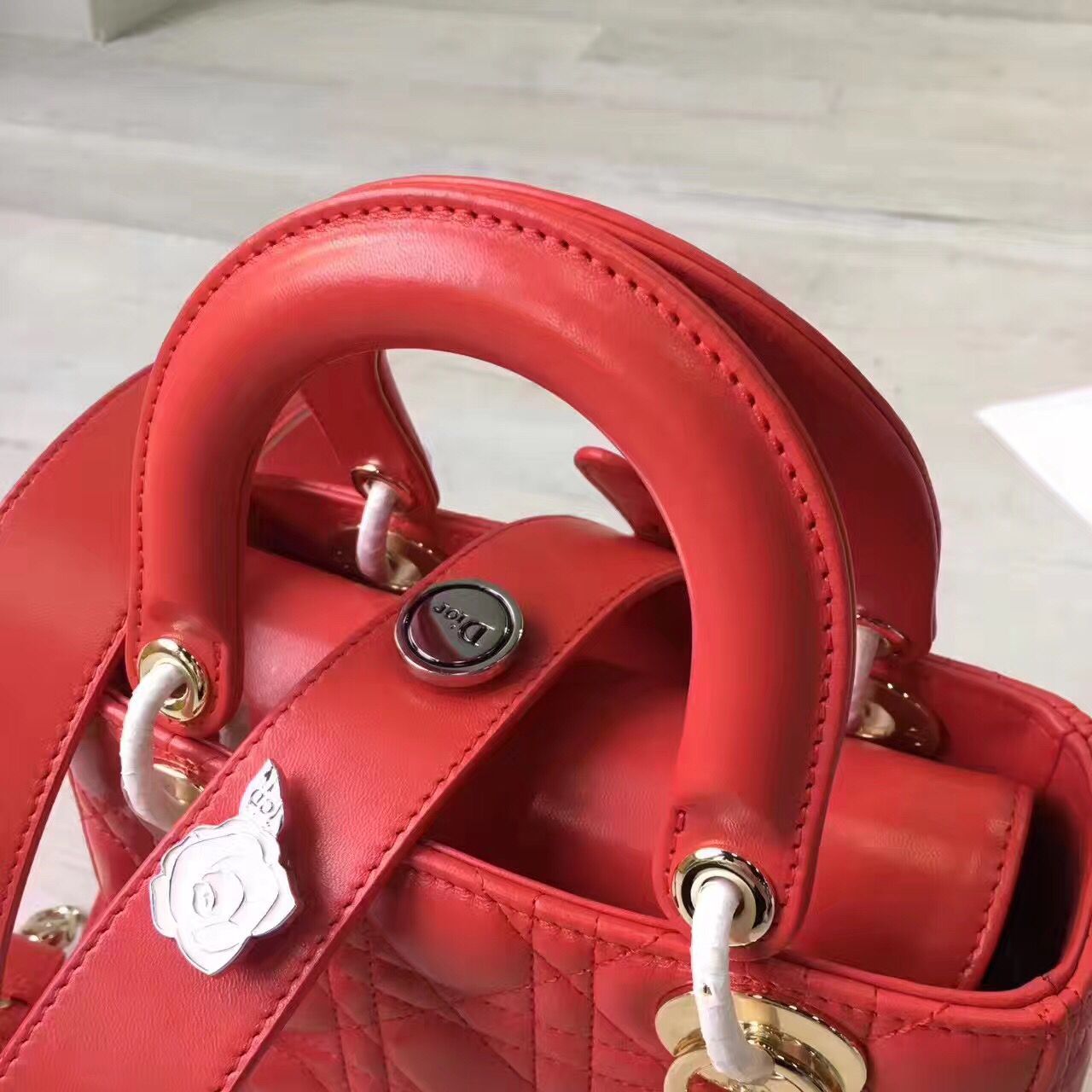 Dior Lady Bag Original Sheepskin Leather D6355 Red Dior Lady Bag Original Sheepskin Leather D6355 Red
