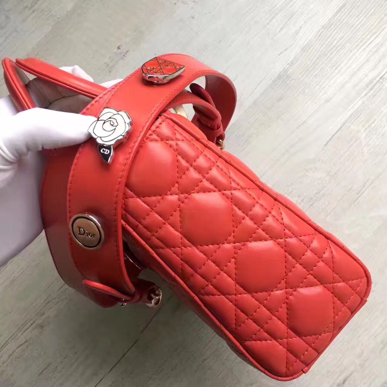Dior Lady Bag Original Sheepskin Leather D6355 Red Dior Lady Bag Original Sheepskin Leather D6355 Red