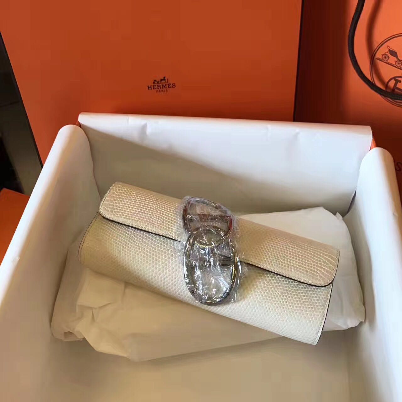 Hermes Original Lizard Leather Cluth Bag 17726 Offwhite Hermes Original Lizard Leather Cluth Bag 17726 Offwhite