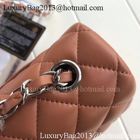 Chanel mini Classic Flap Bag Brown Original Sheepskin Leather A1116 Silver Chanel mini Classic Flap Bag Brown Original Sheepskin Leather A1116 Silver