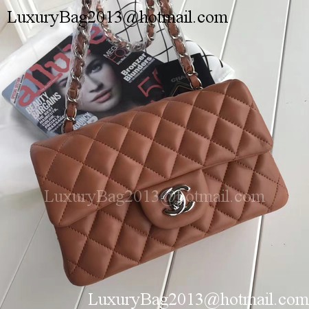 Chanel mini Classic Flap Bag Brown Original Sheepskin Leather A1116 Silver Chanel mini Classic Flap Bag Brown Original Sheepskin Leather A1116 Silver