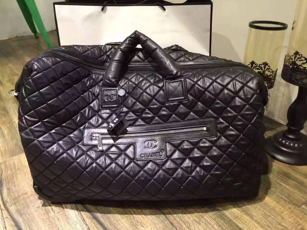 Chanel Sheepskin Leather Travel Bag 17821 Black Chanel Sheepskin Leather Travel Bag 17821 Black