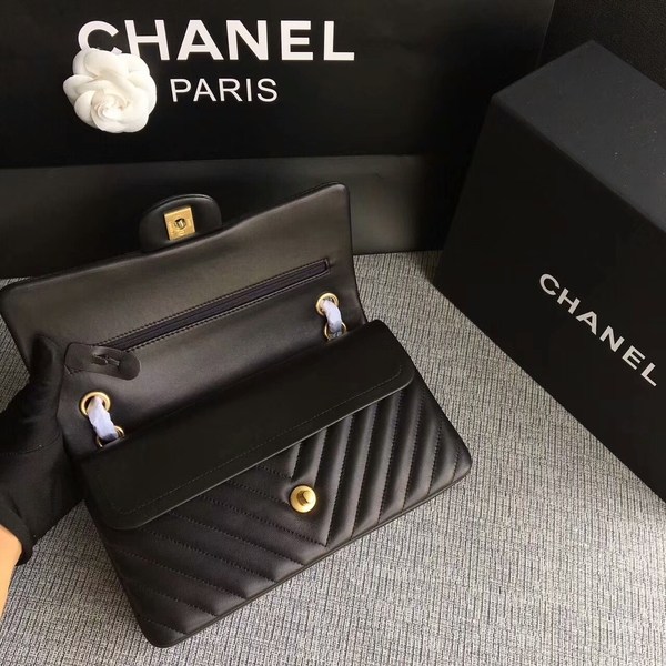 Chanel Flap Shoulder Bags Black Original Sheepskin CF1112 Gold Chanel Flap Shoulder Bags Black Original Sheepskin CF1112 Gold