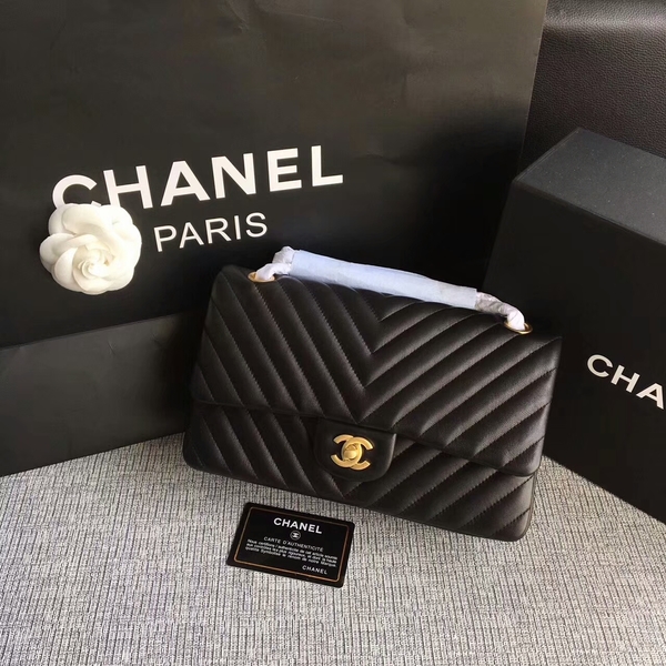 Chanel Flap Shoulder Bags Black Original Sheepskin CF1112 Gold Chanel Flap Shoulder Bags Black Original Sheepskin CF1112 Gold