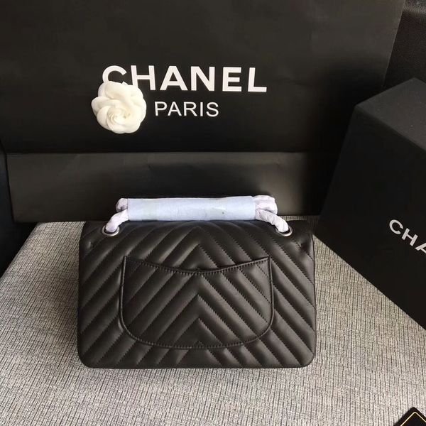 Chanel Flap Shoulder Bags Black Original Sheepskin CF1112 Silver Chanel Flap Shoulder Bags Black Original Sheepskin CF1112 Silver