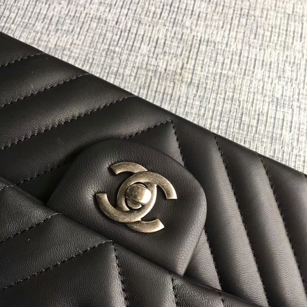 Chanel Flap Shoulder Bags Black Original Sheepskin CF1112 Silver Chanel Flap Shoulder Bags Black Original Sheepskin CF1112 Silver