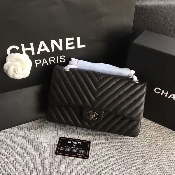Chanel Flap Shoulder Bags Black Original Sheepskin CF1112 Silver Chanel Flap Shoulder Bags Black Original Sheepskin CF1112 Silver