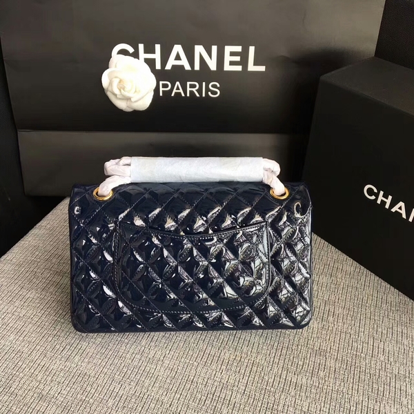 Chanel Flap Shoulder Bags Dark Blue Original Patent Leather CF1112 Gold Chanel Flap Shoulder Bags Dark Blue Original Patent Leather CF1112 Gold