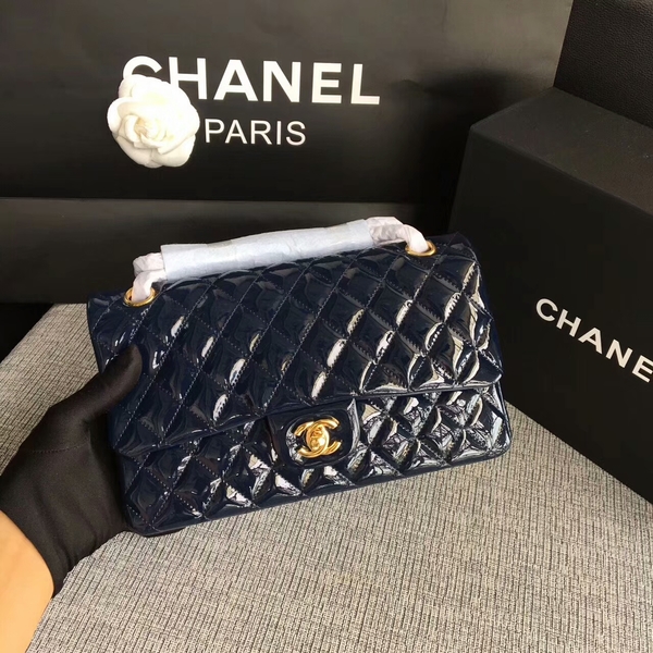 Chanel Flap Shoulder Bags Dark Blue Original Patent Leather CF1112 Gold Chanel Flap Shoulder Bags Dark Blue Original Patent Leather CF1112 Gold