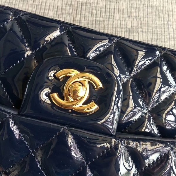 Chanel Flap Shoulder Bags Dark Blue Original Patent Leather CF1112 Gold Chanel Flap Shoulder Bags Dark Blue Original Patent Leather CF1112 Gold