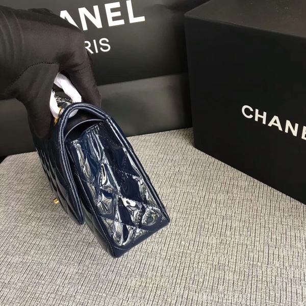 Chanel Flap Shoulder Bags Dark Blue Original Patent Leather CF1112 Gold Chanel Flap Shoulder Bags Dark Blue Original Patent Leather CF1112 Gold
