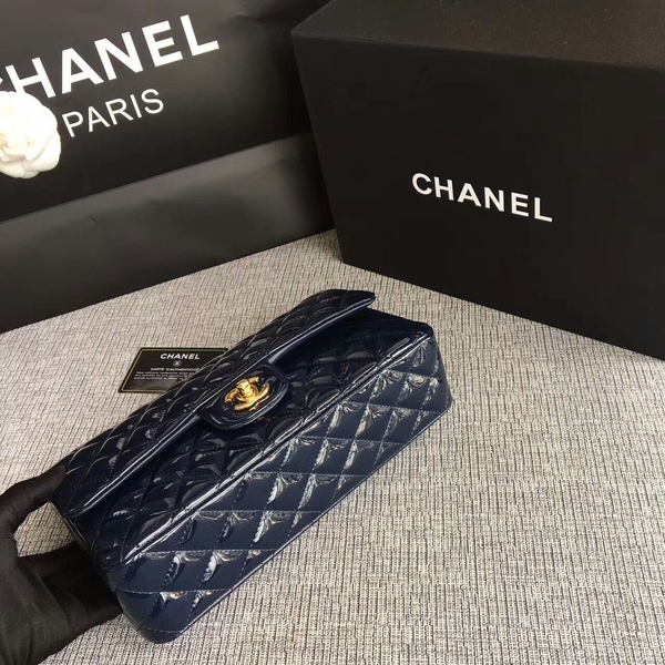 Chanel Flap Shoulder Bags Dark Blue Original Patent Leather CF1112 Gold Chanel Flap Shoulder Bags Dark Blue Original Patent Leather CF1112 Gold