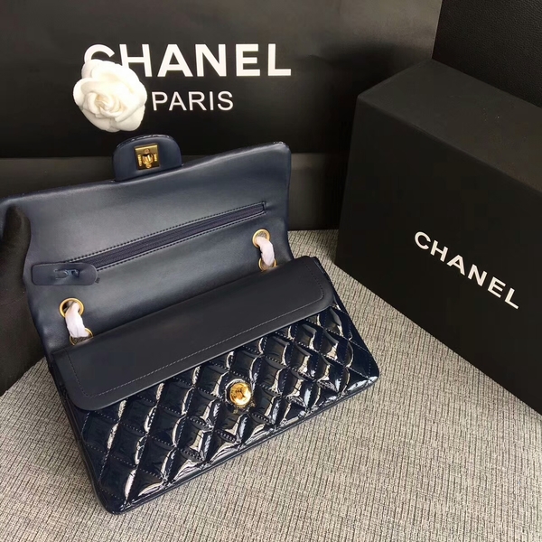 Chanel Flap Shoulder Bags Dark Blue Original Patent Leather CF1112 Gold Chanel Flap Shoulder Bags Dark Blue Original Patent Leather CF1112 Gold