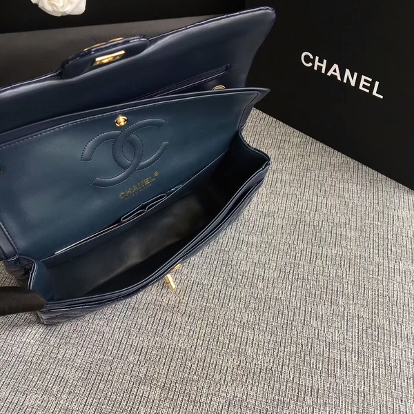 Chanel Flap Shoulder Bags Dark Blue Original Patent Leather CF1112 Gold Chanel Flap Shoulder Bags Dark Blue Original Patent Leather CF1112 Gold