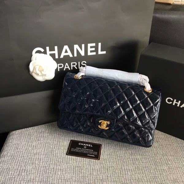 Chanel Flap Shoulder Bags Dark Blue Original Patent Leather CF1112 Gold Chanel Flap Shoulder Bags Dark Blue Original Patent Leather CF1112 Gold